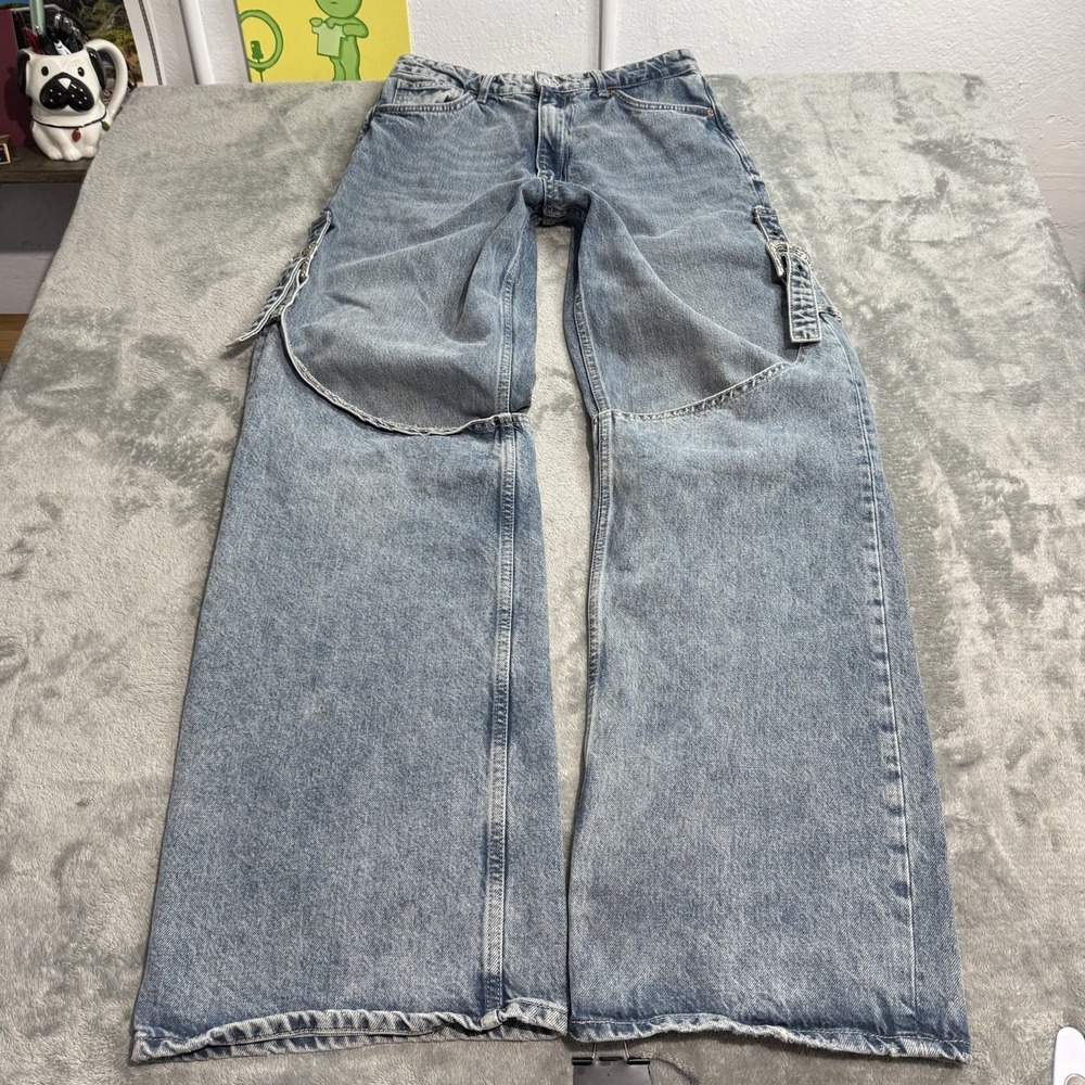 ZARA Womens Wide Leg Side Buckle Jeans‎ Size 6 Western Boho Festival Grunge